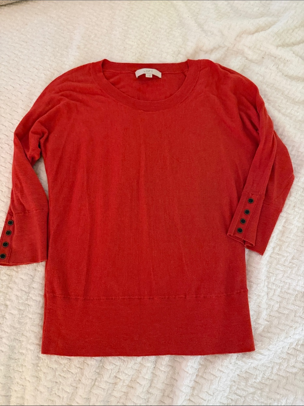 LOFT Red 3/4 Sleeve Sweater Top with Button Cuffs